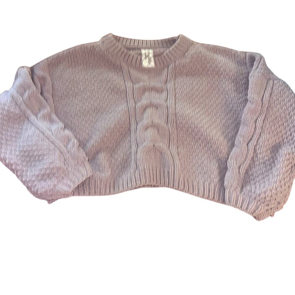 Sadie & Sage Purple Cropped Cable Knit Sweater | Chunky Cozy Knit M/L